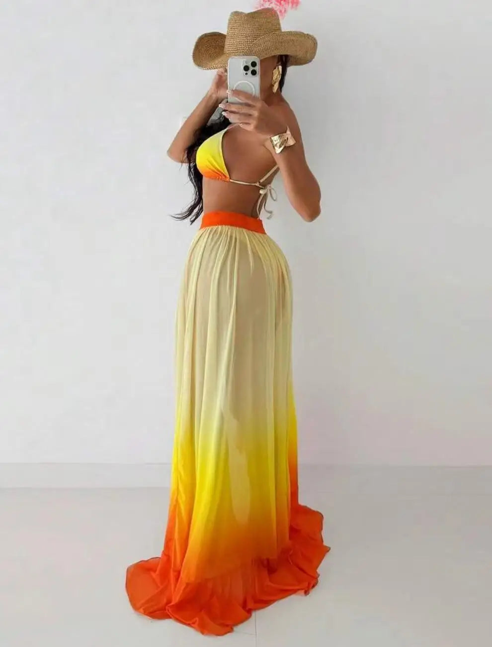 Alba Tie Dye Gradient Bikini Three Piece Sets