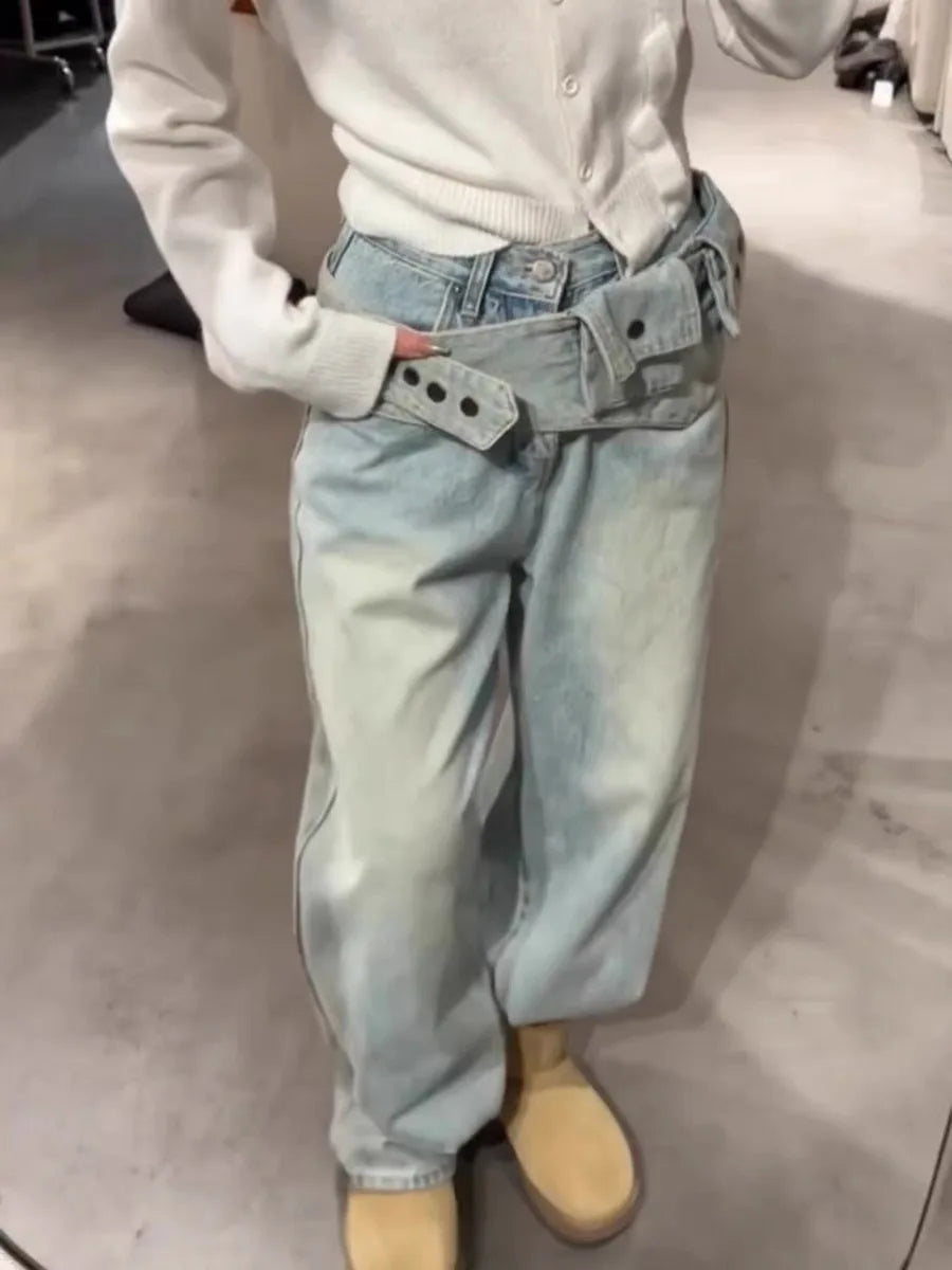 Women's Jeans Washed Trousers Fashionable Versatile Wide-leg