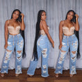 Freehold Elegant Splice Slim Fit Sexy Hole High Waist Button Pocket Straight Trousers