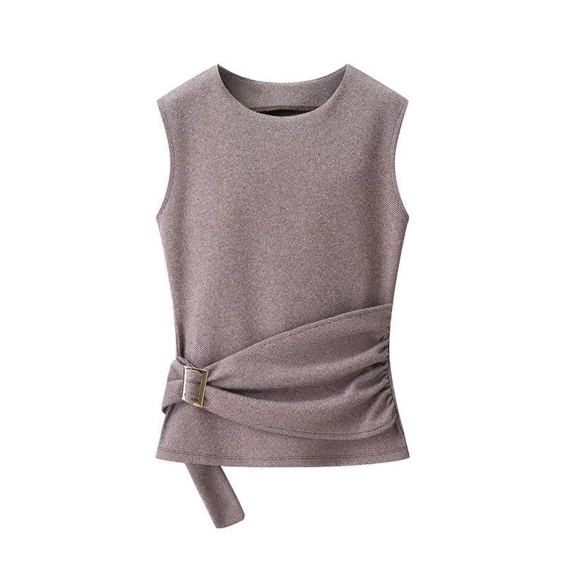 Michelle O-neck Casual Solid High Waist Two Pieces Sets