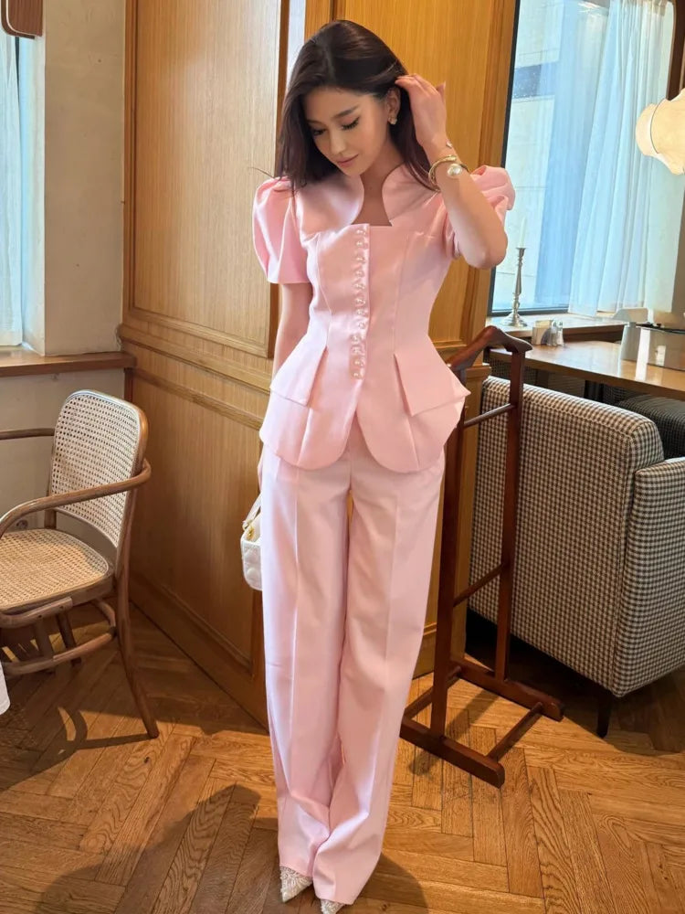 Jade Spring Summer Pearl Button Two Piece Sets