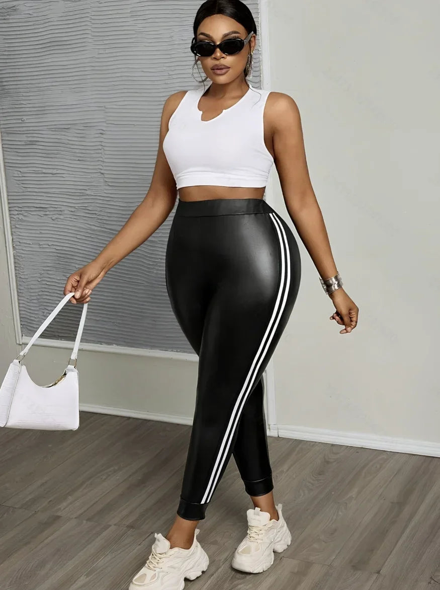 Oradell PU synthetic leather with high elasticity and fleece for outdoor sports slimming Leggings