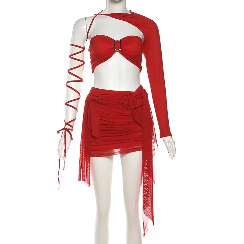 Maria Irregular Shirring Full Sleeve Two Piece Sets