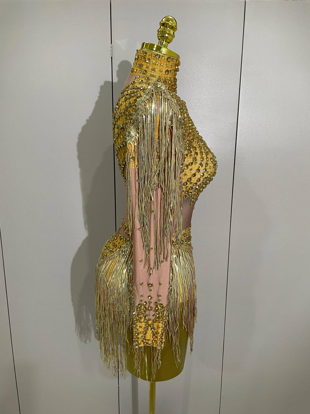 Chambersburg Sparkly Rhinestone Sequin Tassel Stretch Jumpsuit