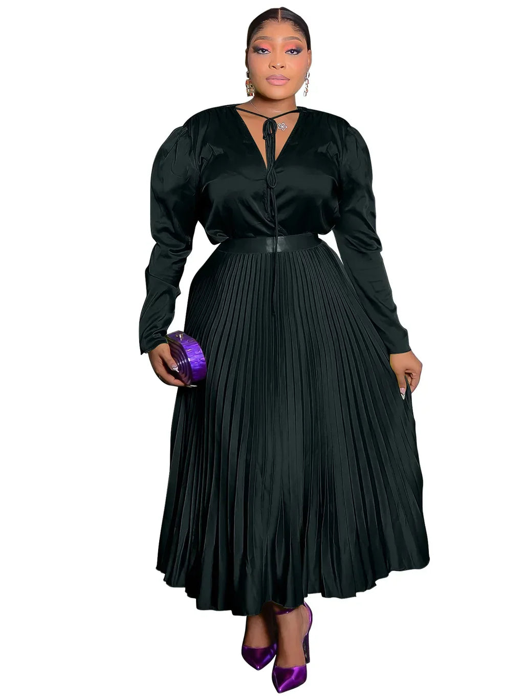 Darian V-neck Pleated Maxi Two 2 Piece Set