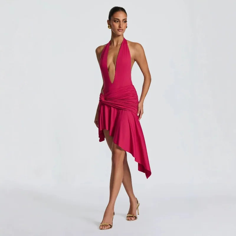 Flor Sexy Halter Plunge V Backless Two Piece Sets