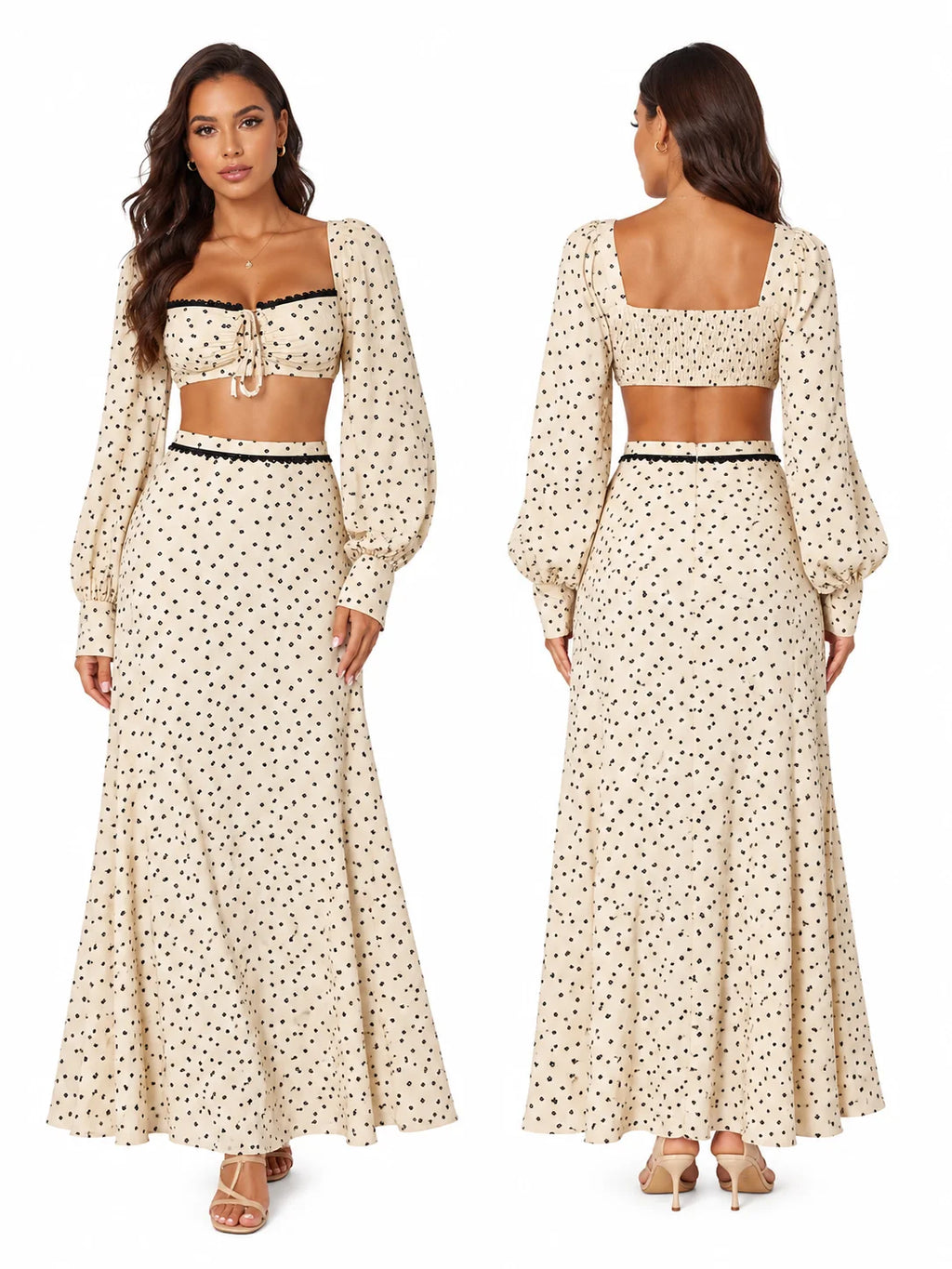 Lola Long Sleeve Cutout Back Tie‑Front Two Piece Sets