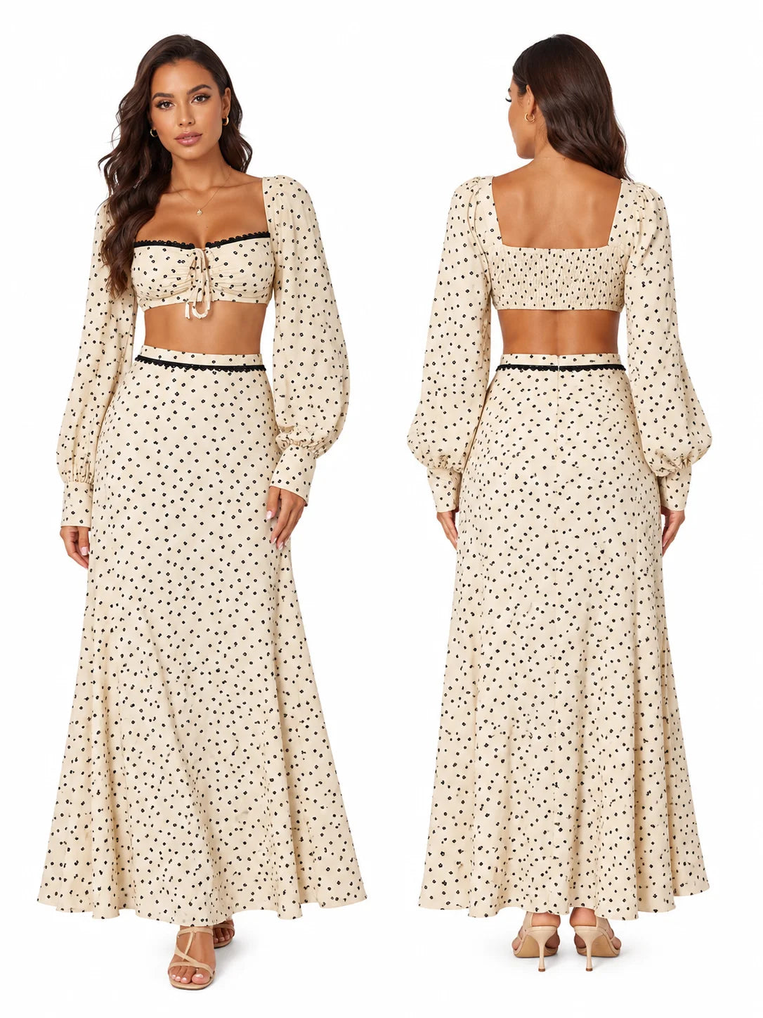 Lola Long Sleeve Cutout Back Tie‑Front Two Piece Sets