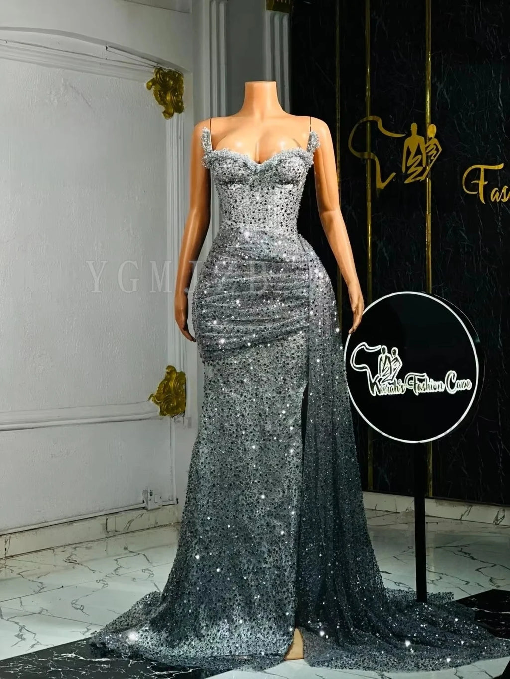 Arkansas Luxury Mermaid Diamonds Bead Sexy Slit Elegant Dress