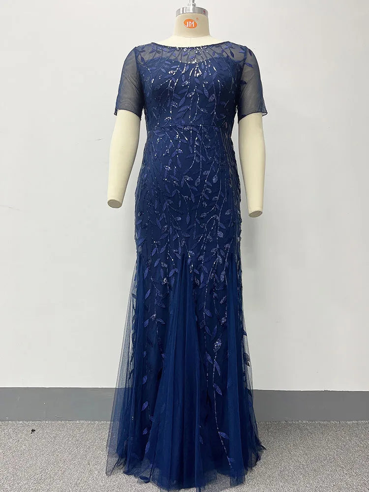 Creek Mountain Plus Size Sequin Mesh Mermaid Slim Evening Dress