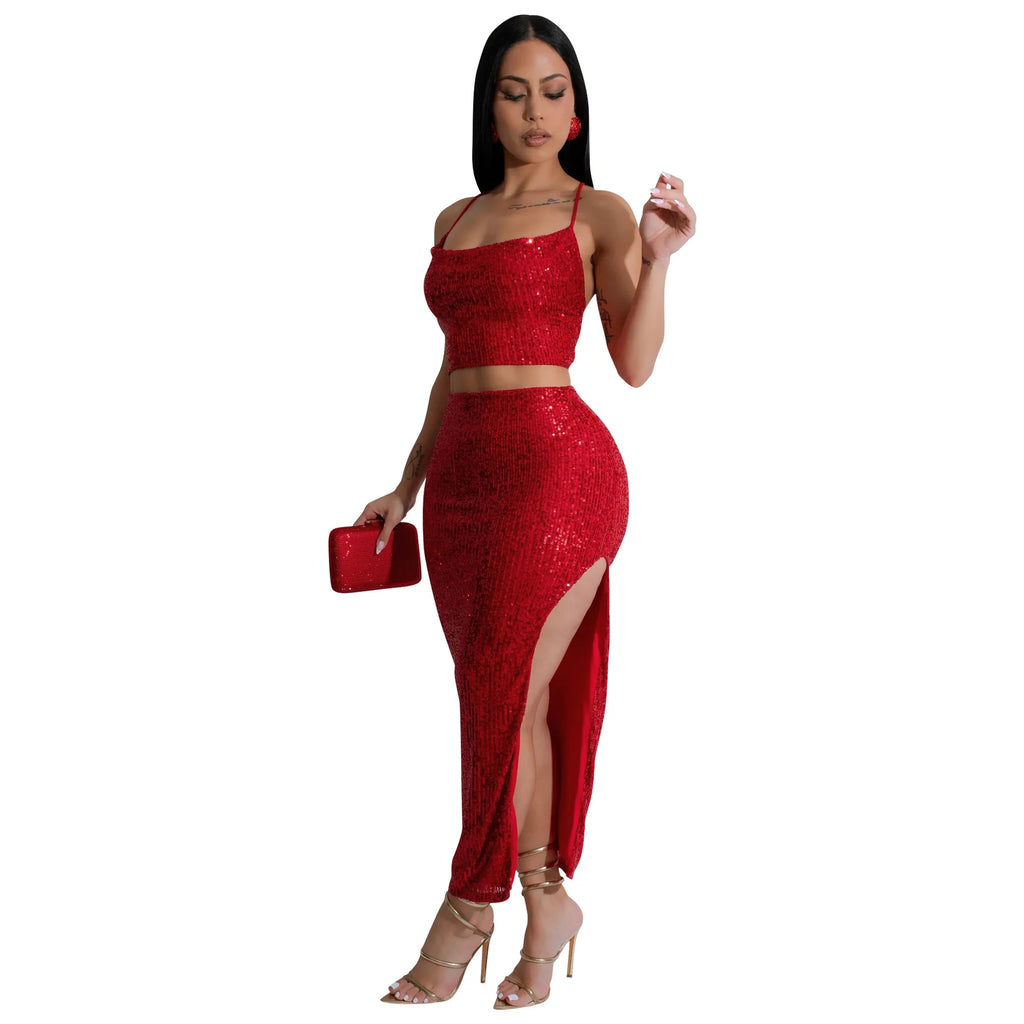 Tatiana Strapless Sleeveless Sequined Two Piece Sets