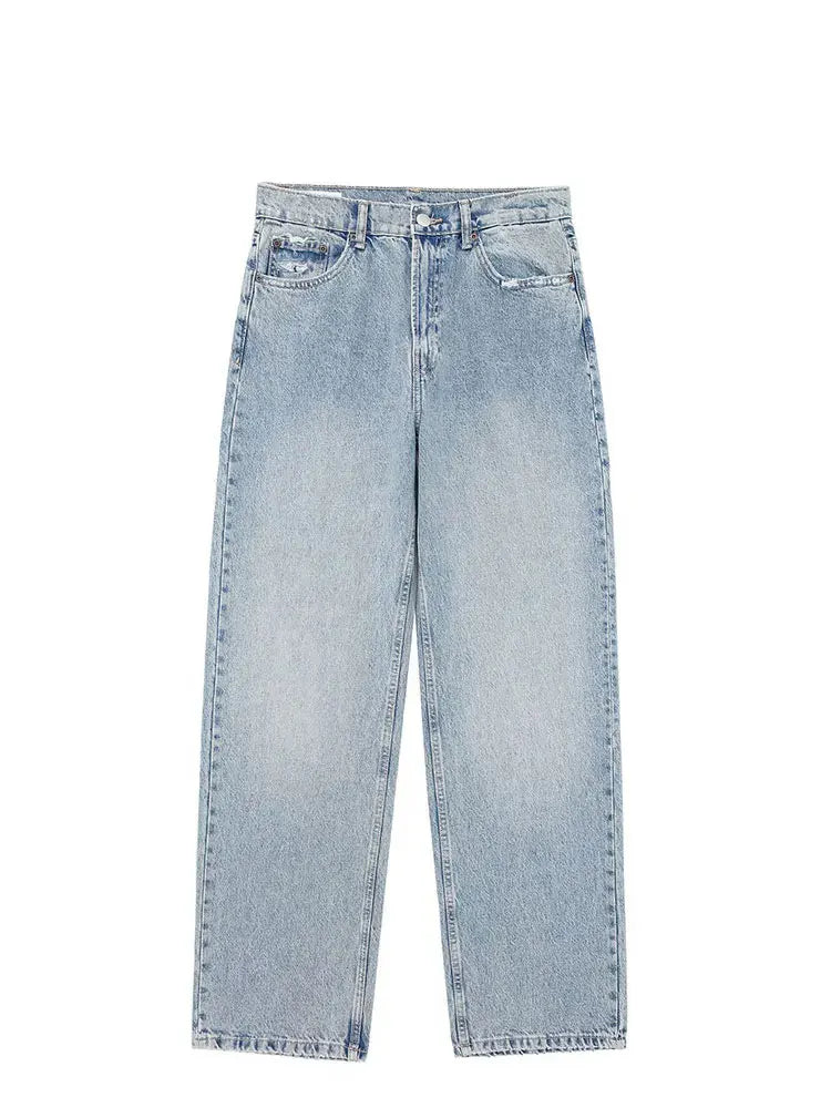 Jeans For Women 2024 Denim Solid Loose Zipper Fly Female Hole Trouser