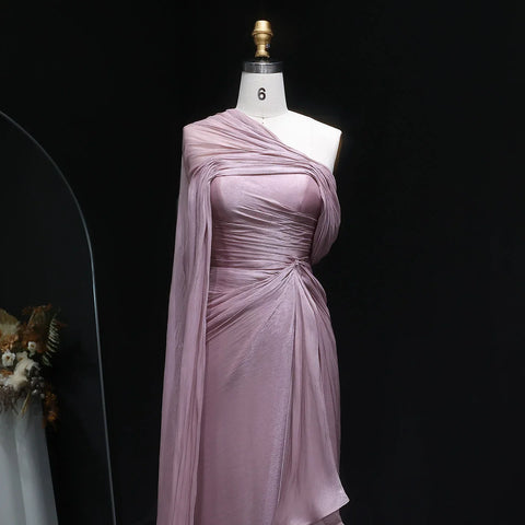 Mountainside Elegant One Shoulder Evening with Draped Cape Arabic Dress