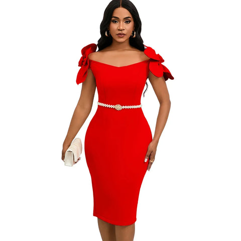 Rochelle Park Socialite Elegant Three-dimensional Flower Elegant Banquet Dress