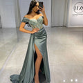 La Vega Long Off the Shoulder Party Appliques High Split Cocktail Gown Dress
