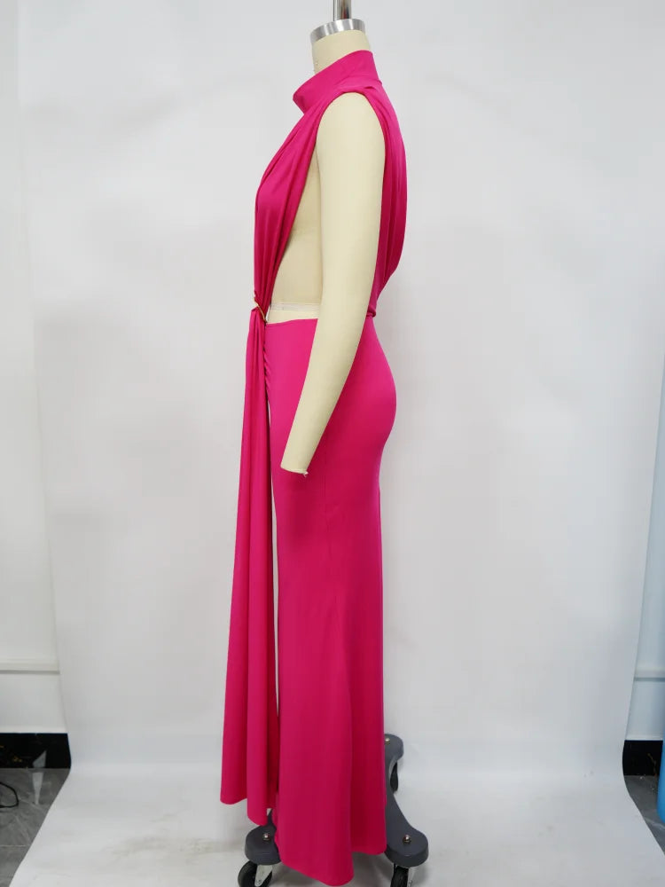 Georgia O-neck High Split Ruched Stacked Bodycon Midi Maxi Dress