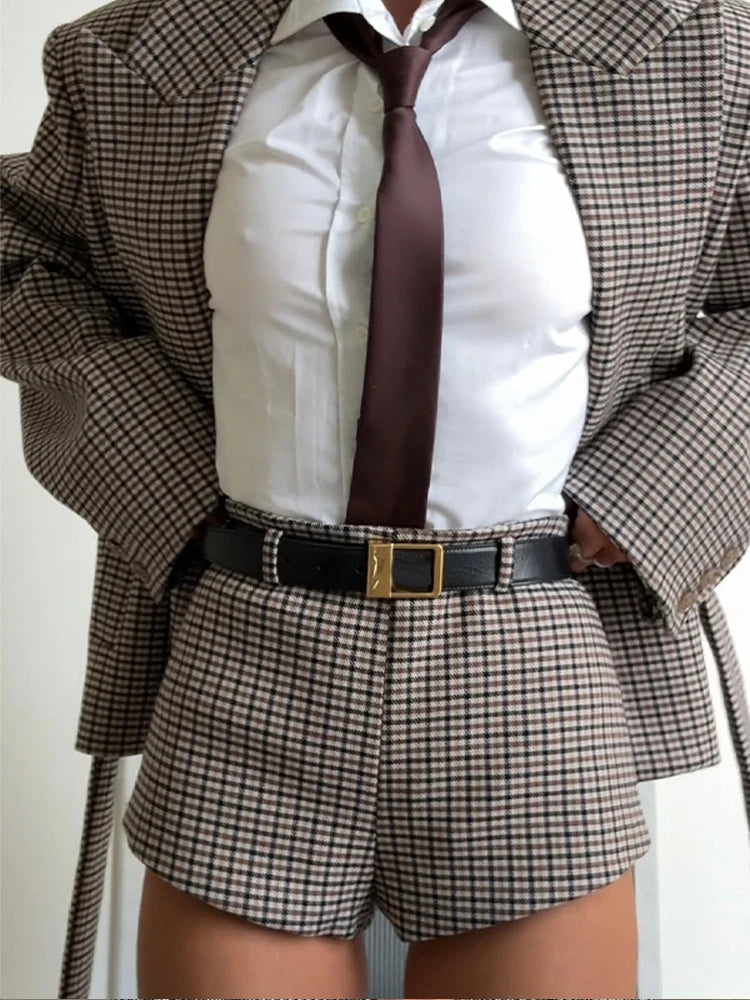 Alba Plaid Shoulder Pad Two Piece Sets