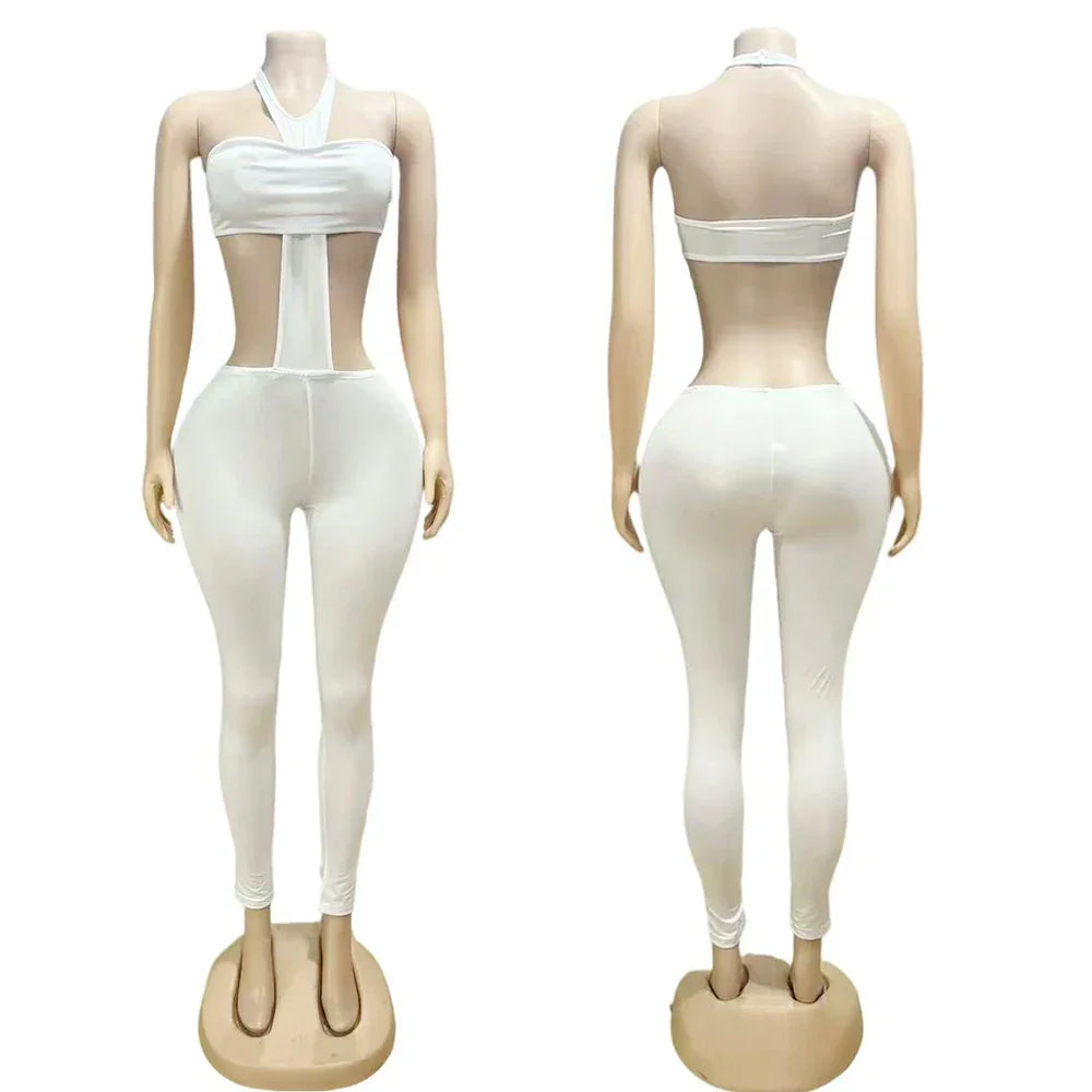 Hammonton Club Wear Halter Cross Crop Suits Baddie Outfits Two Piece Set