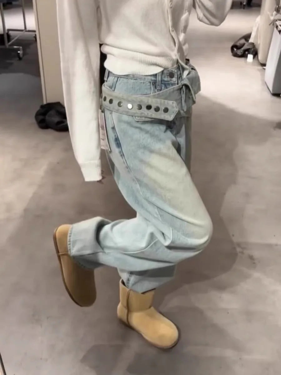Women's Jeans Washed Trousers Fashionable Versatile Wide-leg