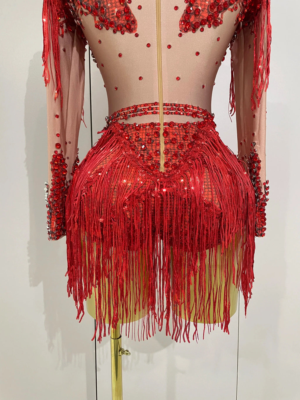 Chambersburg Sparkly Rhinestone Sequin Tassel Stretch Jumpsuit