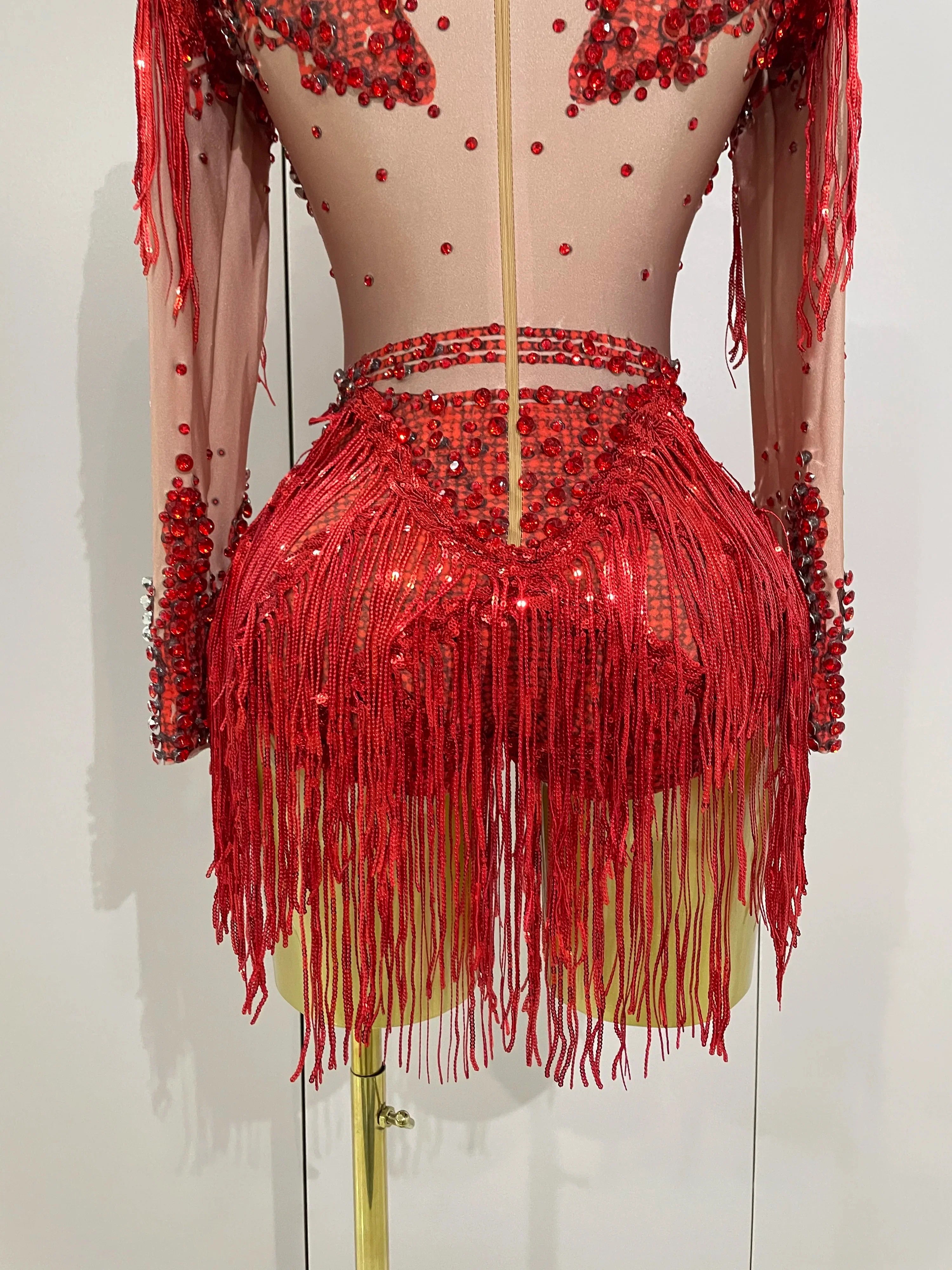 Chambersburg Sparkly Rhinestone Sequin Tassel Stretch Jumpsuit