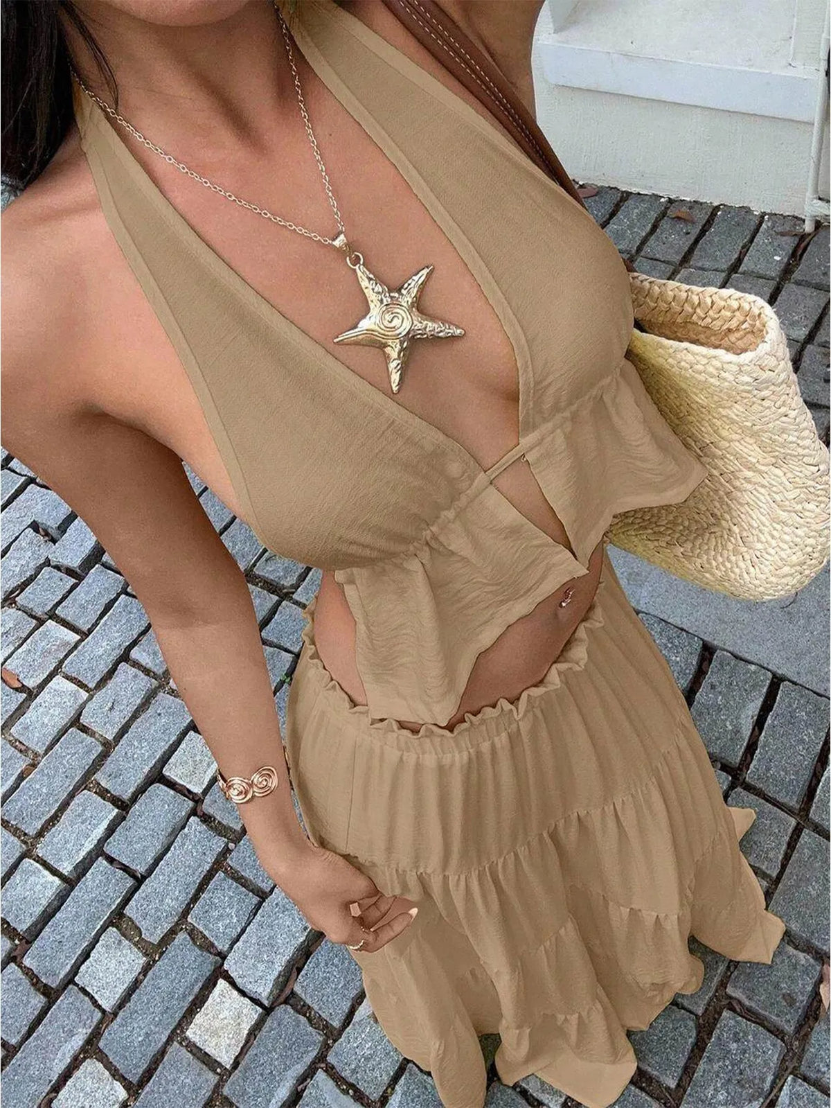 Ursula Cutout Backless Cropped Two Piece Sets