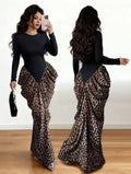 Brasil Plus Size Leopard Print Long Slimming Asymmetrical Floor-Length Dress