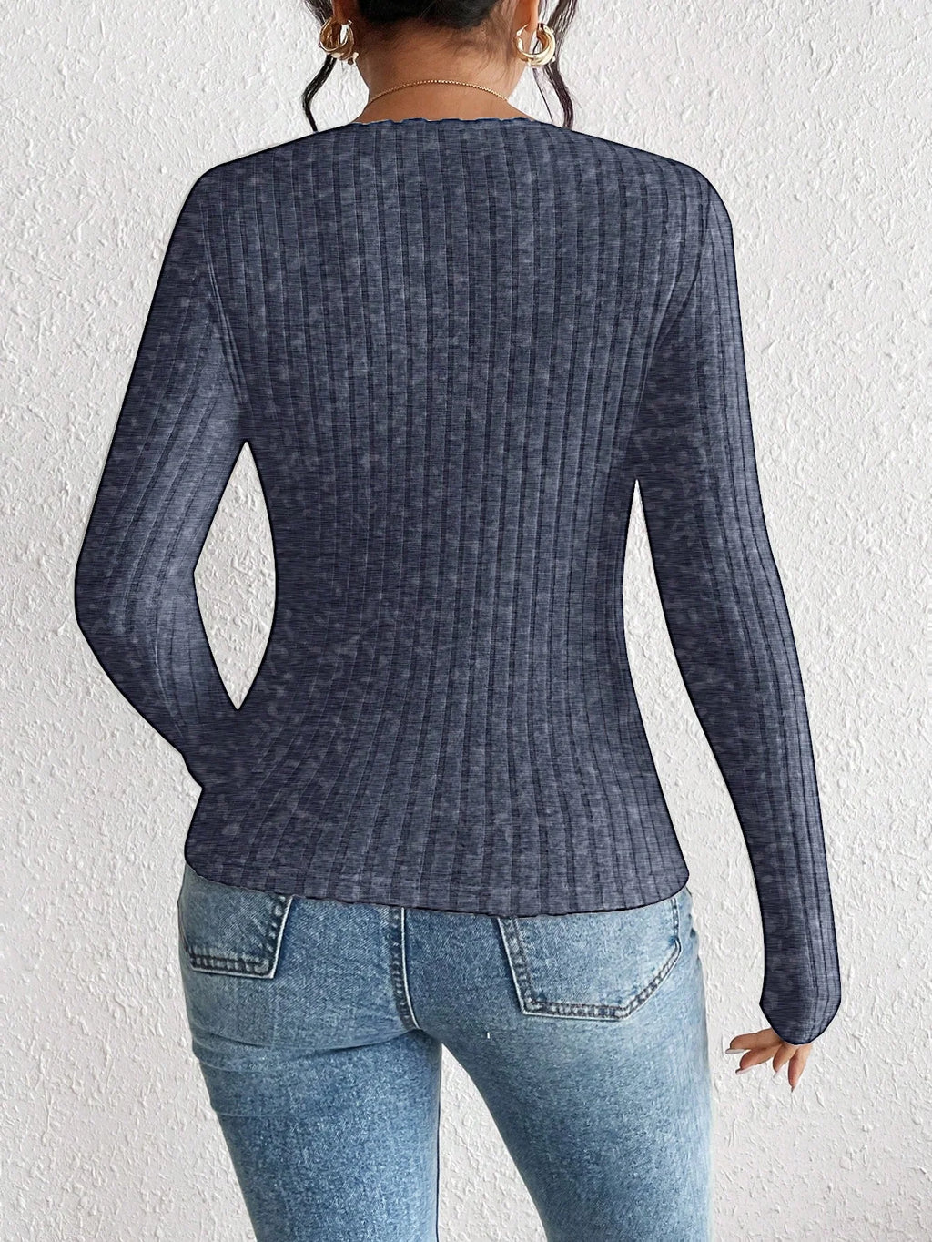 Jupiter Fashion Diamond Collar Knitted Casual Long Sleeved Tops