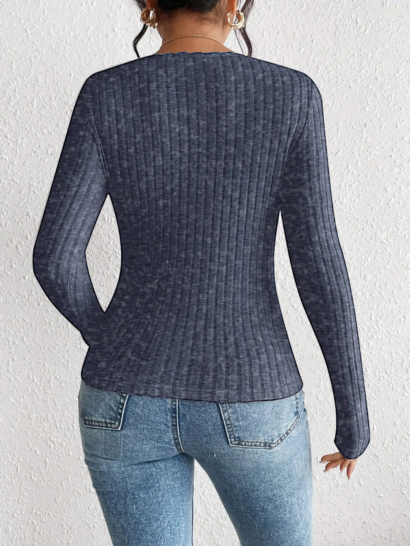 Jupiter Fashion Diamond Collar Knitted Casual Long Sleeved Tops