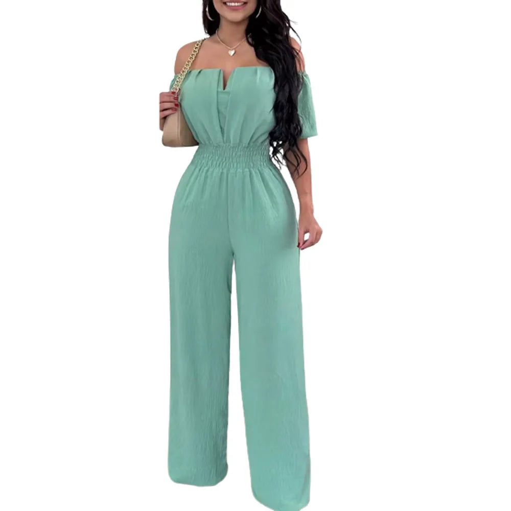 Jumpsuits for Women Summer Fashion Off Shoulder Casual Sleeve Wide Leg&nbsp; Sexy Slim Ladies
