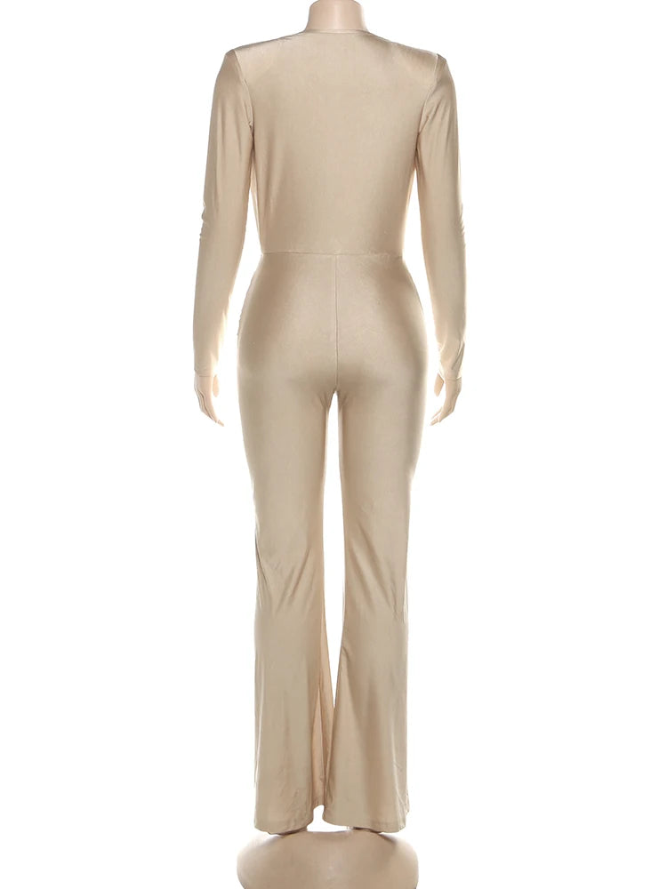 Rochester Puss Cross Ruched Patchwork Deep v-Neck Elegant Jumpsuit