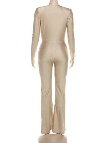 Rochester Puss Cross Ruched Patchwork Deep v-Neck Elegant Jumpsuit