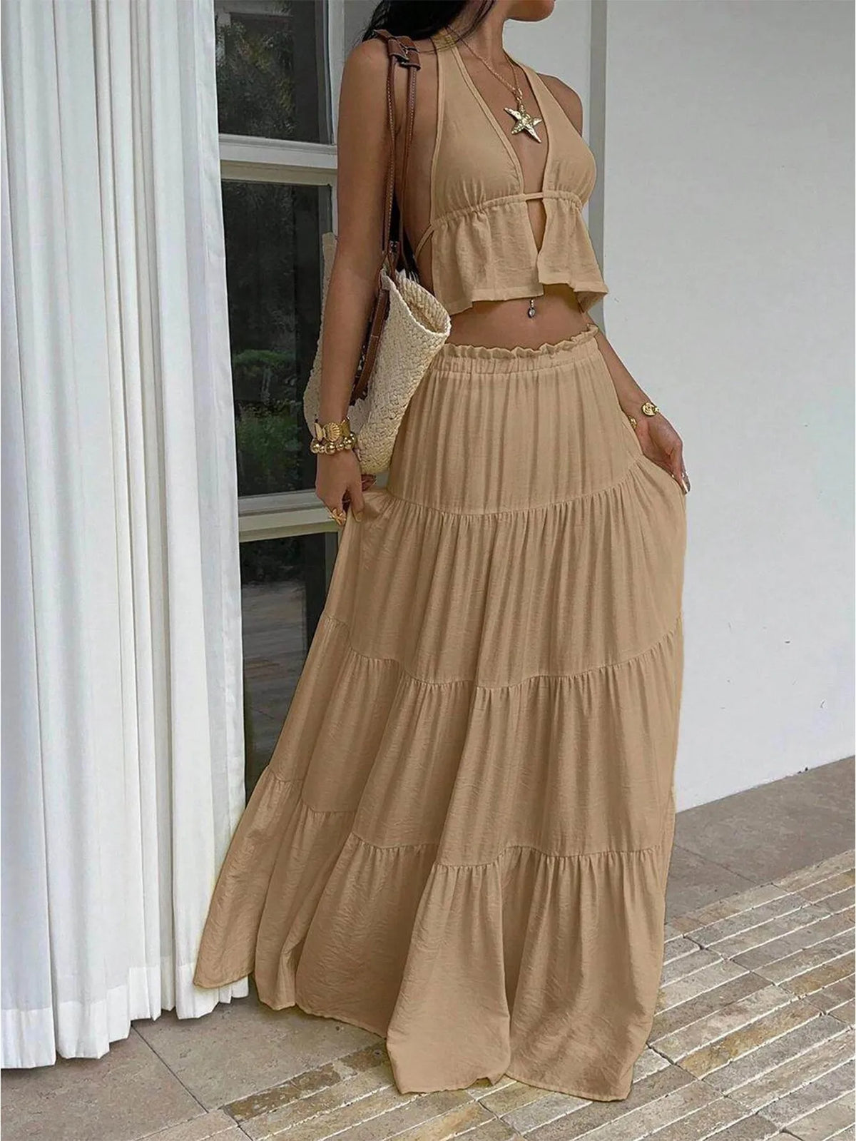 Ursula Cutout Backless Cropped Two Piece Sets