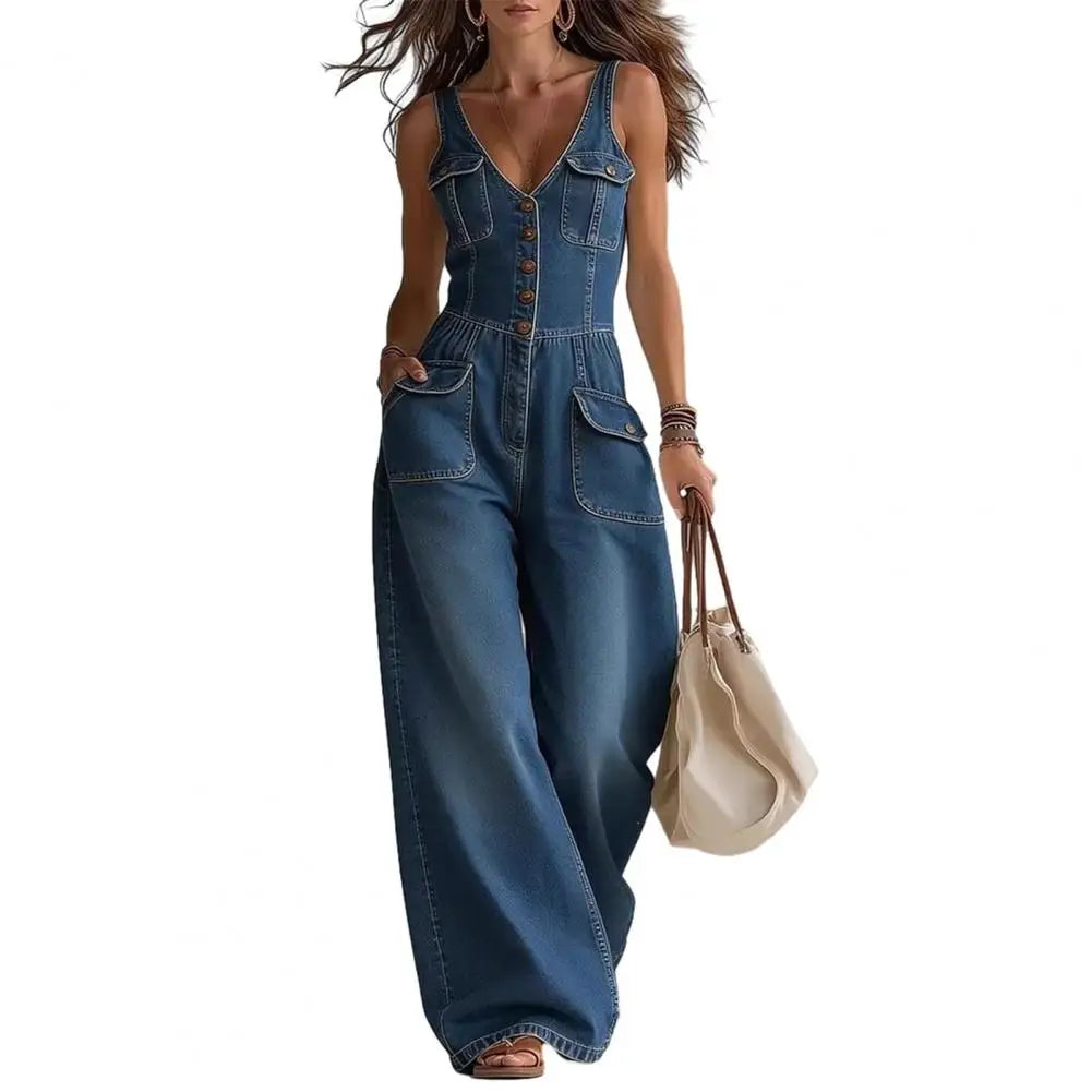 Stylish Women Jumpsuit Jumpsuit For Women V Neck Wide Leg