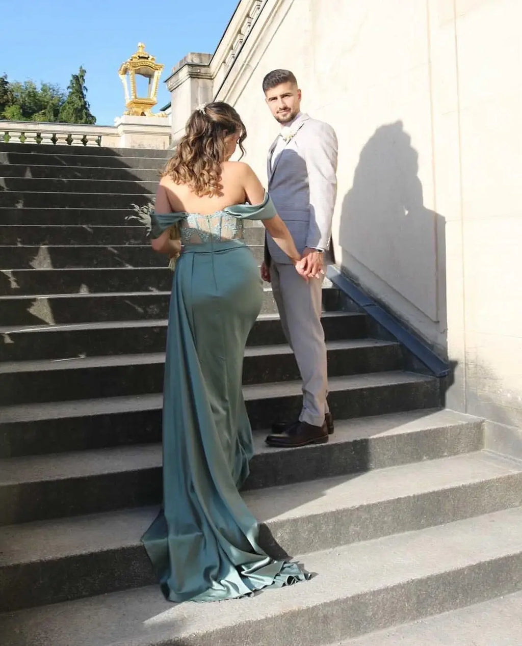 La Vega Long Off the Shoulder Party Appliques High Split Cocktail Gown Dress