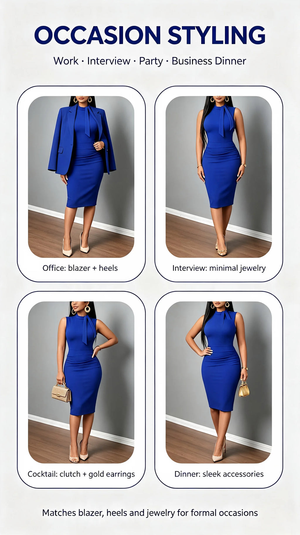 Arizona Elegant Sleeveless Bodycon Stand Collar Neck Tie Ruched Waist Sheath Midi Dress