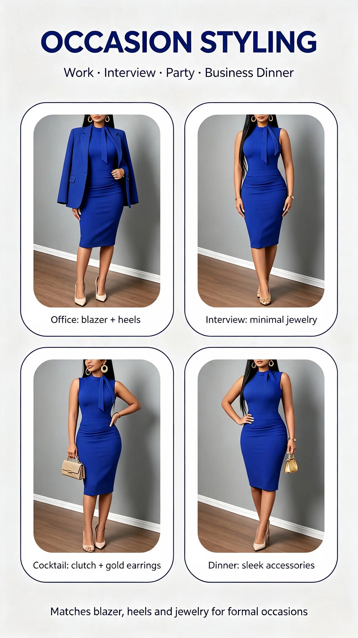 Arizona Elegant Sleeveless Bodycon Stand Collar Neck Tie Ruched Waist Sheath Midi Dress