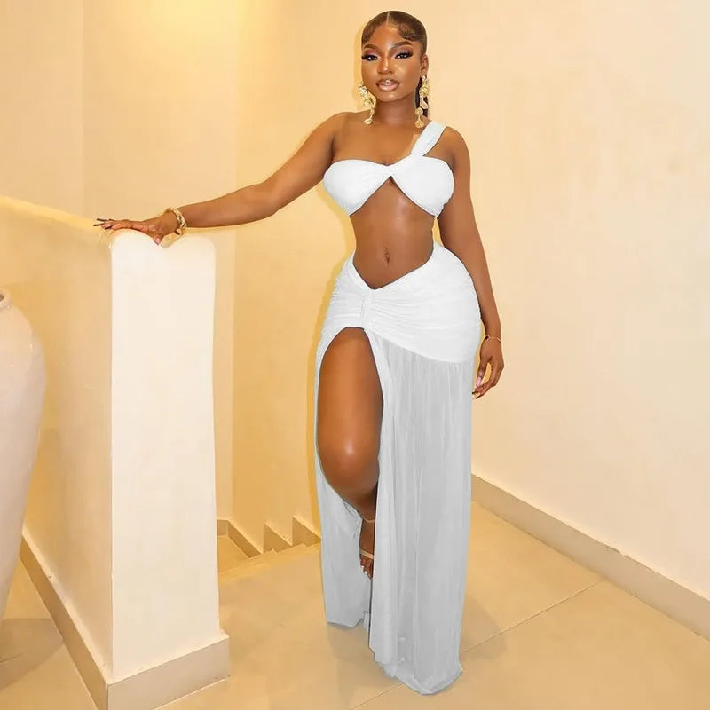 Triana One-Shoulder Strap Spliced Two Piece Sets