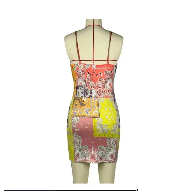 Nepal Sexy Sleeveless Printed Suspenders Slim Fit Dress