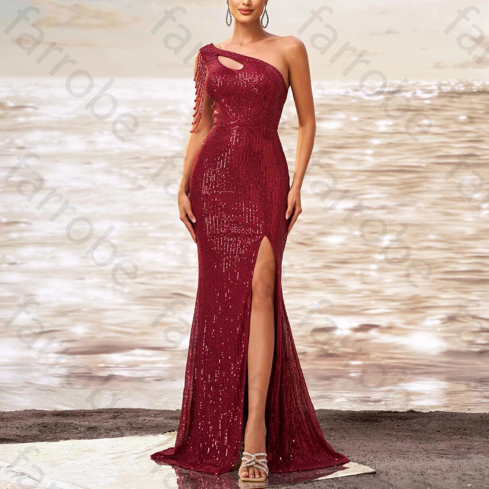 Cancun One Shoulder Evening Elegant Side Slit Celebrity Dress