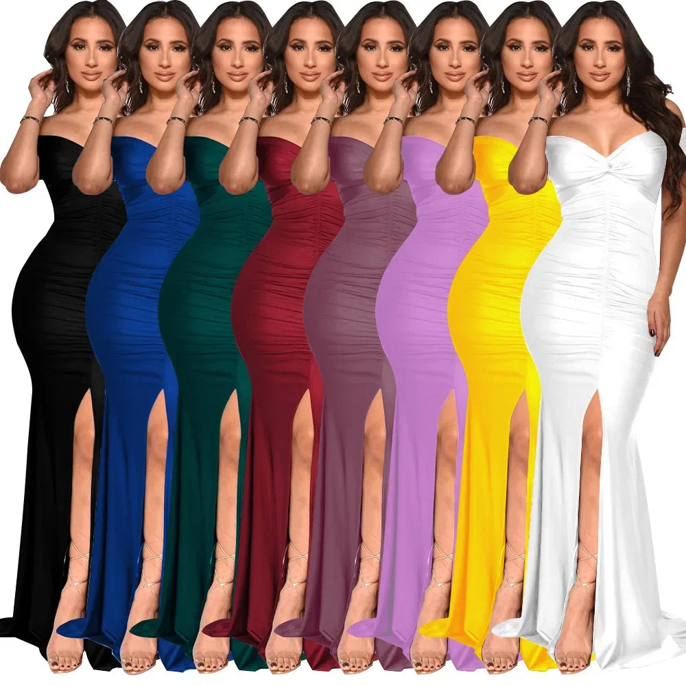 Toronto Banquet V Neck Sexy Satin Split Luxury Trailing Long Dresses
