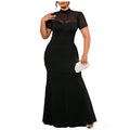 Ceuta Plus Size Mesh High Neck Cap Sleeve Sheer Gown Frock Slim Fit Casual Dress