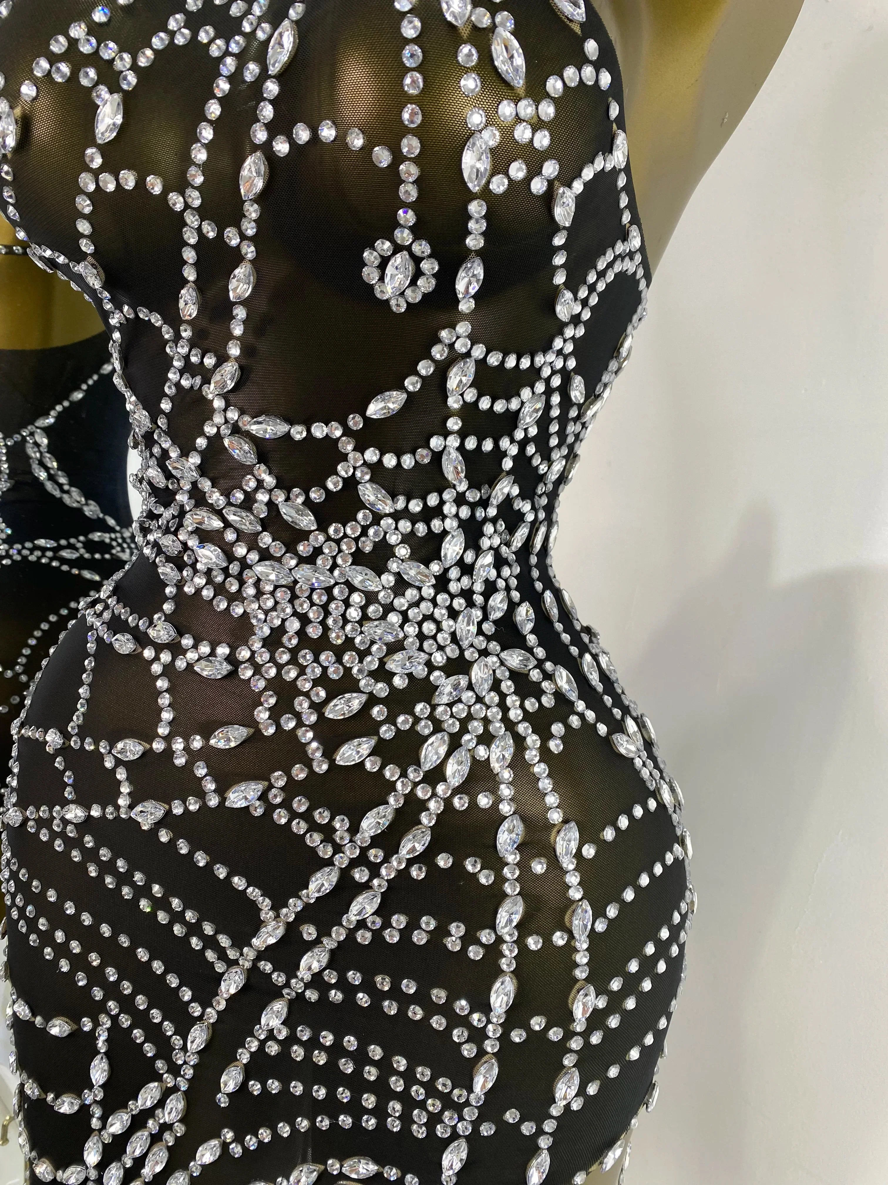 Gettysburg Club Party Punk Style Spider Rhinestones Mesh Asymmetric Dress