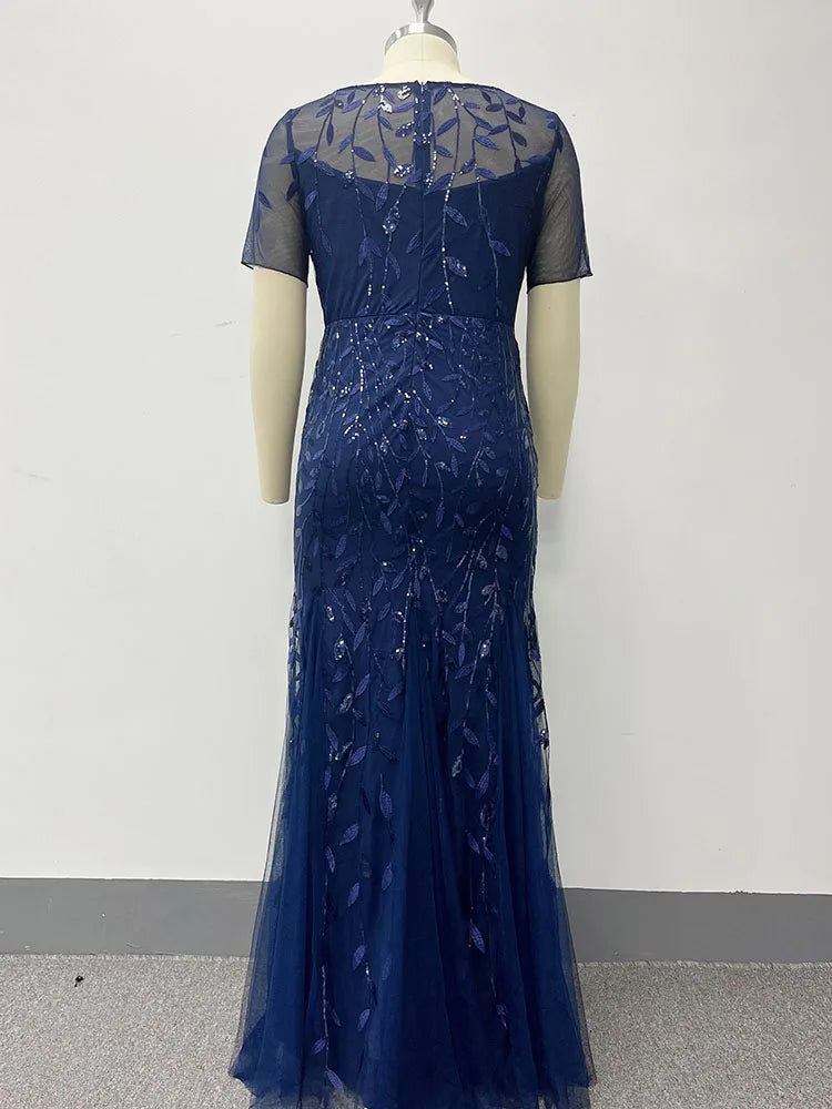 Creek Mountain Plus Size Sequin Mesh Mermaid Slim Evening Dress