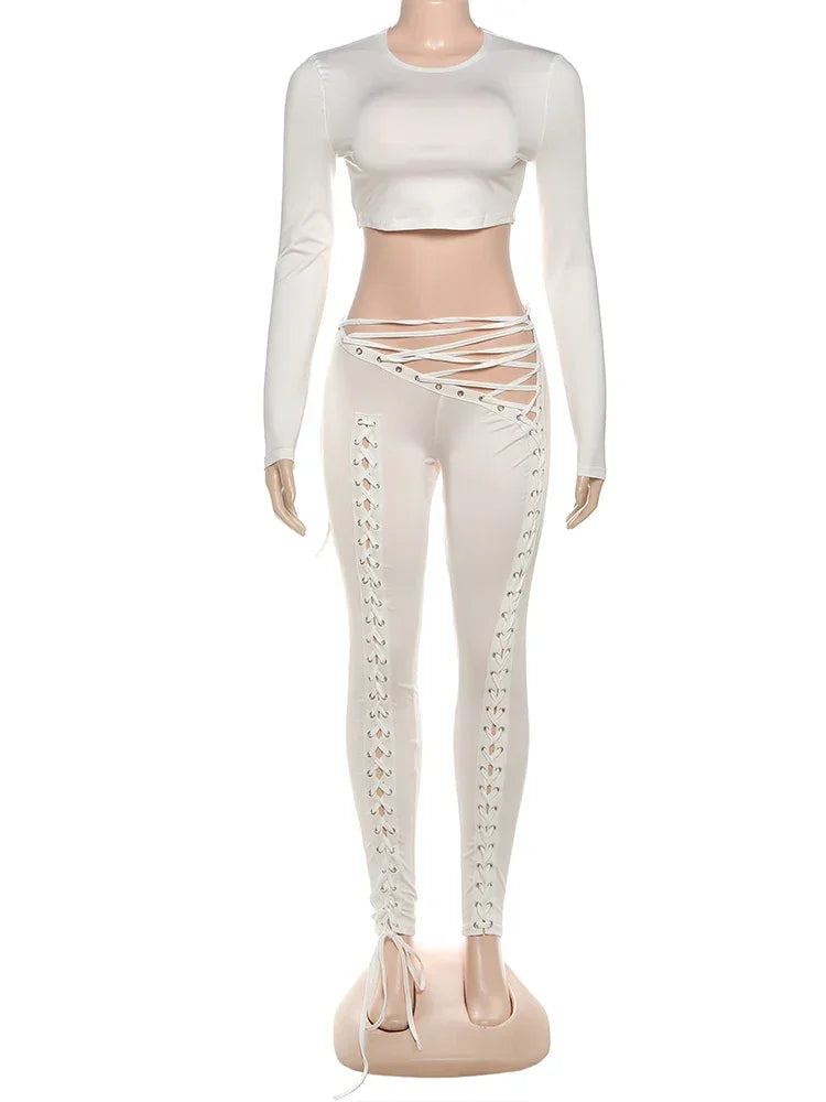 Ceshire Casual Tracksuit Full Fall Crop Shirring Irregular Stretch Streetwear Skinny Set