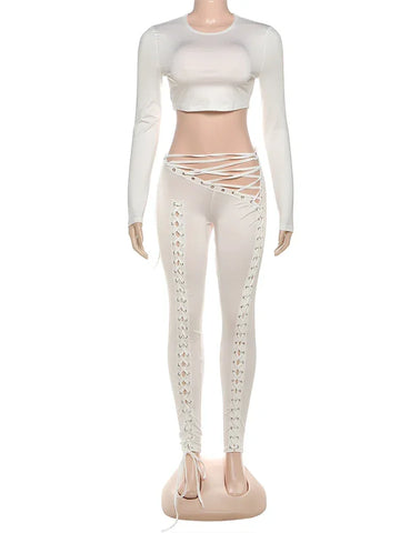 Mahopac Crop Shirring Irregular Hem Skinny Tracksuit Set