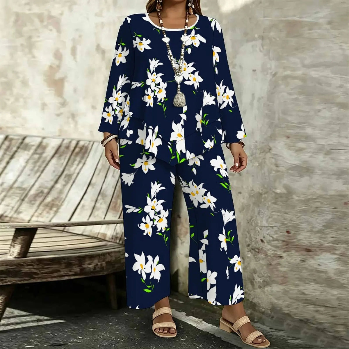 Pamela Plus Size Vintage Print Two Piece Sets