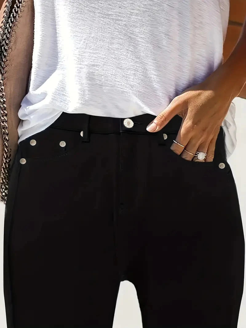 Women Jeans Plus Size High WaistedBlack Slim Fit with Button Detail Jeans