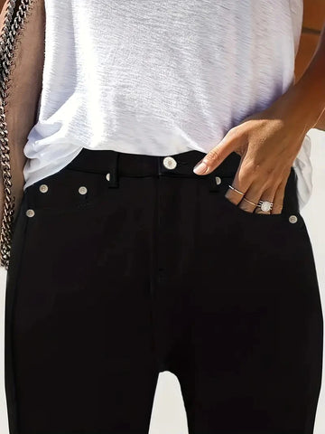 Women Jeans Plus Size High WaistedBlack Slim Fit with Button Detail Jeans