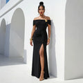 La Cuava Slash Neck Ribbon Elegant Sleeves Long Sexy Maxi Dress